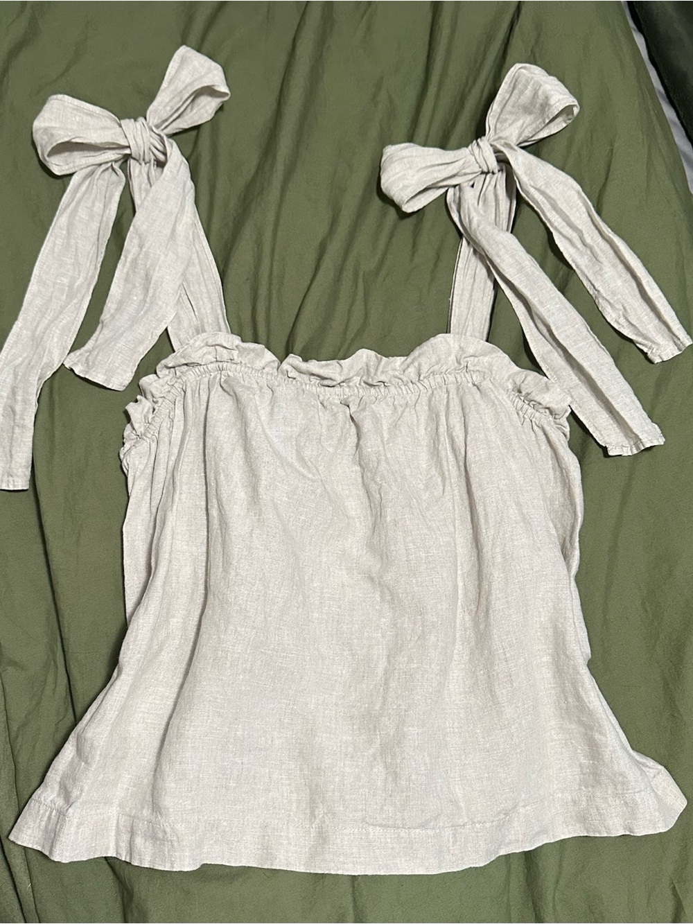 J. Crew 100% Linen Bowtie Tank in Size L Color Flax